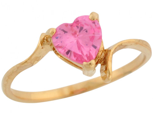 Heart Shape Pink CZ Simulated Birthstone Love Ring (JL# R7075)
