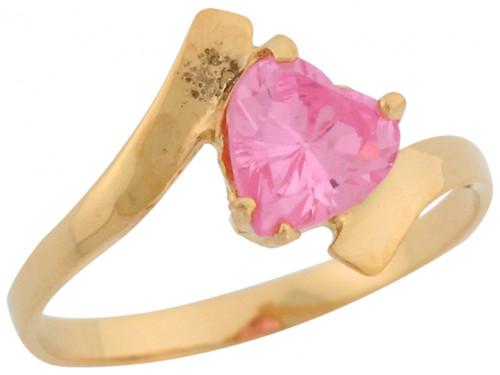 Heart Shape Pink CZ Simulated Birthstone Love Ring (JL# R7071)