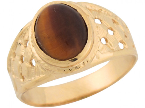 Synthetic Tigers Eye Large Checker Board Mens Ring (JL# R6708)