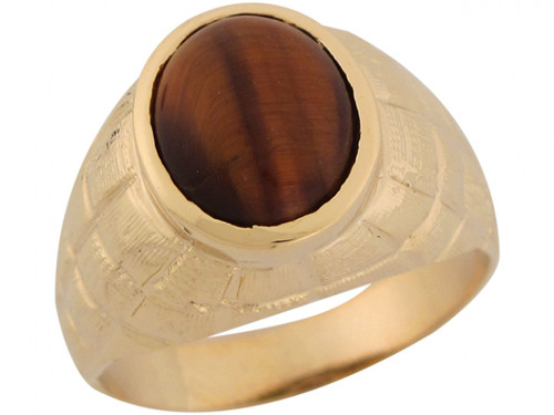 Synthetic Tigers Eye Checkerboard Band Mens Ring (JL# R6697)