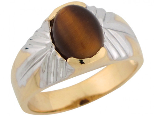 Two Tone Gold Synthetic Tigers Eye Simple Attractive Mens Ring (JL# R6696)