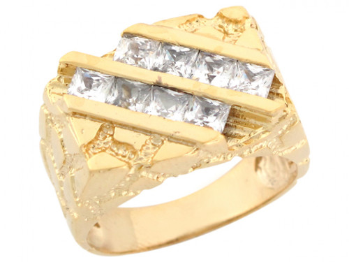 Gold Rectangular Nugget Design Contemporary Mens Ring (JL# R6604)