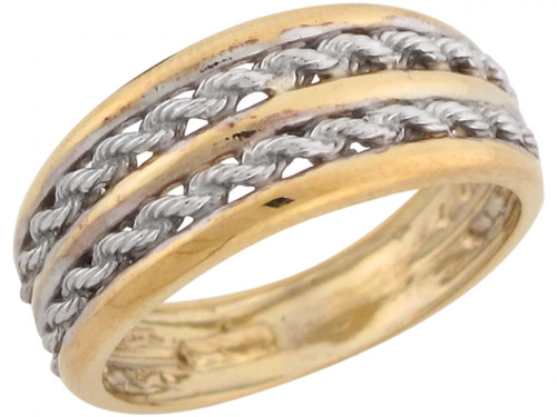 Real Two Tone Gold Double Woven Rope Band Designer Ladies Ring (JL# R6305)