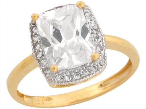 Real Two Toned Gold 3.82ct CZ Solitaire Ladies Engagement Ring (JL# R5970)