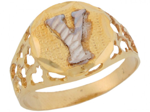 Two Tone Gold Unique Filigree Letter Y Stylish Ladies Initial Ring (JL# R5823)
