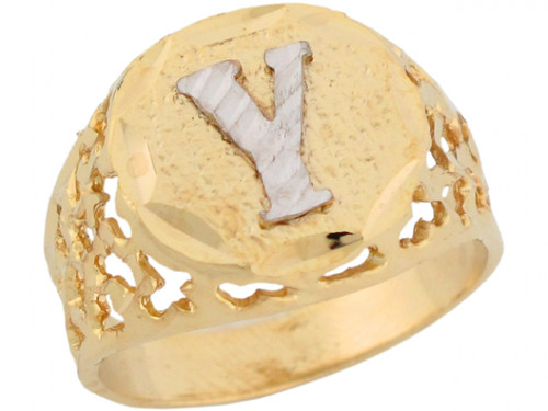 Two Tone Gold Unique Filigree Letter Y Stylish Mens Initial Ring (JL# R5801)