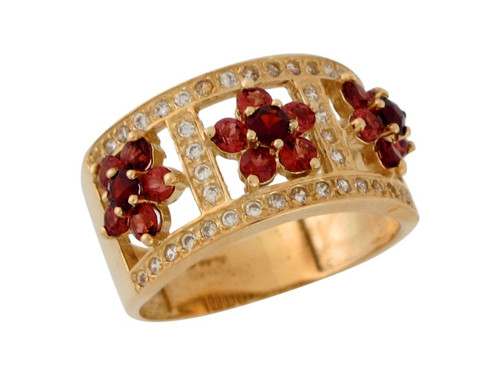 Natural White Topaz Flowery Wide Band Ladies Ring (SKU# R5604)