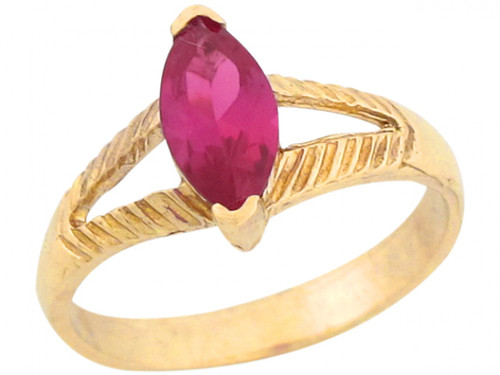 Gold Birthstone Solitaire Etched Band Baby Ring (JL# R5478)