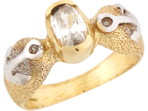 Two Tone Gold Shiny Simulated Birthstone Dainty Baby Ring (JL# R5473)