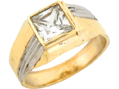 Real Two Tone Gold 1.15ct Simulated Birthstone Boy Baby Ring (JL# R5459)