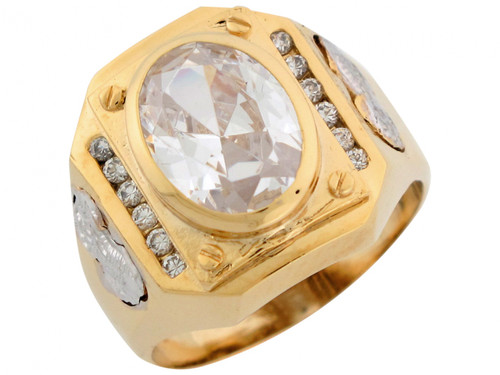 Two Tone Gold CZ Accent Ornate Mens Ring (JL# R5132)