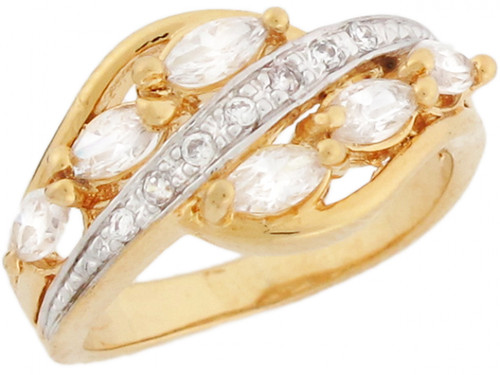 Two Toned Real Gold Tear Drop Swirl Design Ladies Ring (JL# R5114)