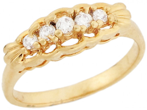 Real Gold Five Stone Sparkling Pretty Lovely Ladies Ring (JL# R5106)