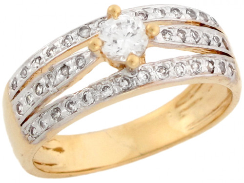 Two-Tone Yellow and Multi Line Round CZ Engagement Ring (JL# R5101)