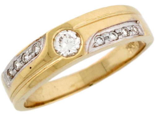Two Toned Real Gold Modern Wedding Band Mens Ring (JL# R4211)