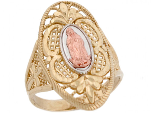 3 Color Gold Virgin Mary Guadalupe Cross on The Sides Unique Ring (JL# R4158)