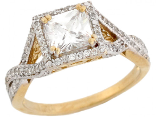 Two Toned Real Gold Square Stylish Engagement Womens Ring (JL# R4049)