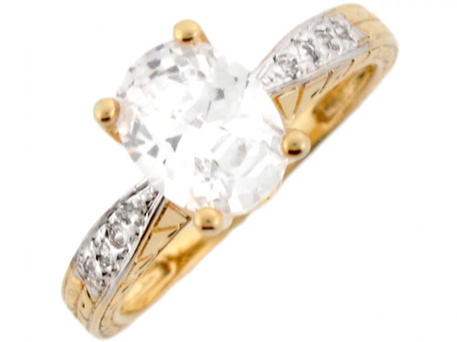 Two-Toned Real Gold White 3ct CZ Engagement Ladies Ring (JL# R3913)