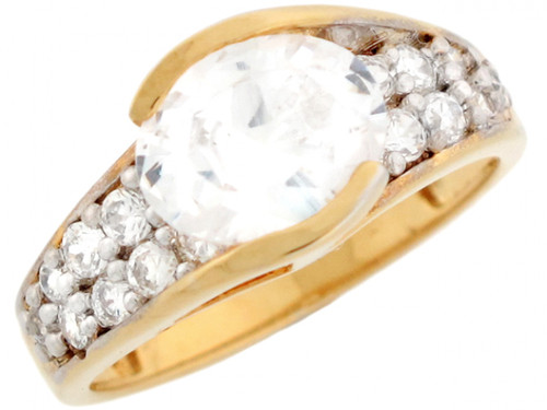 Two Toned Gold White 3ct CZ Modern Cluster Ladies Designer Ring (JL# R3884)