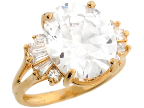 Solid Gold Gorgeous 12.85ct CZ Center Stone Fancy Cocktail Ring (JL# R3855)