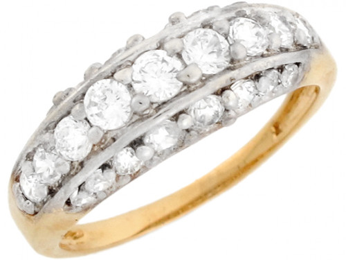 Two Tone Real Solid Gold CZ Beautiful Anniversary Band Ring (JL# R3659)