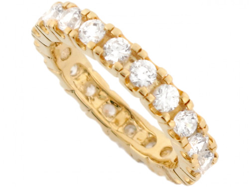 Two Tone Solid Gold Shining Round CZ All Around Band Ring (JL# R3654)