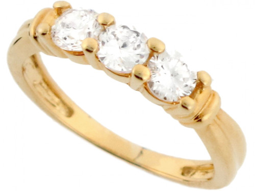 Real Solid Gold 4mm Round Sparkling CZ 3 Stone Anniversary Ring (JL# R3650)