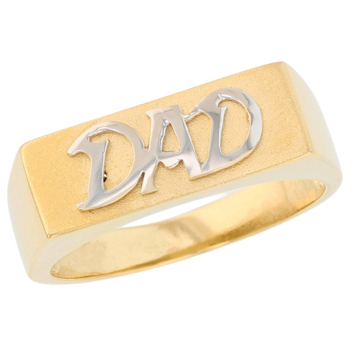Two Tone Real Solid Gold Dad High Polished Mens Ring (SKU# R3591)