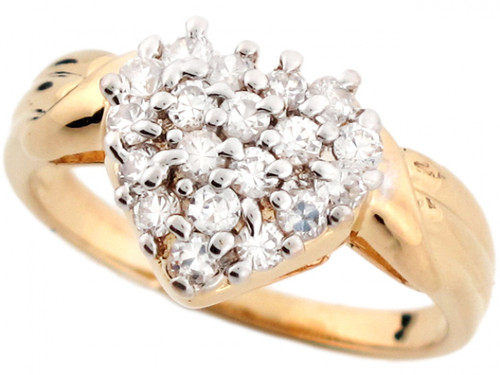 Two Tone Real Solid Gold Cluster CZ Heart Ladies Ring (JL# R3566)