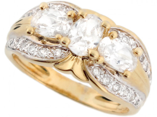2 Tone Real Solid Gold Three Oval CZ with Accent Fancy Unique Ring (JL# R3565)