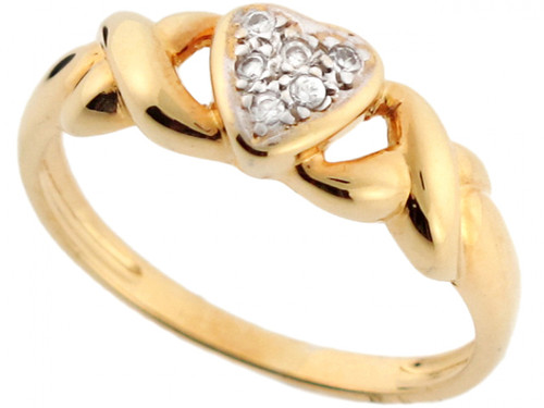 Two Tone Real Gold Heart Hugs & Love Ladies Ring (JL# R3562)