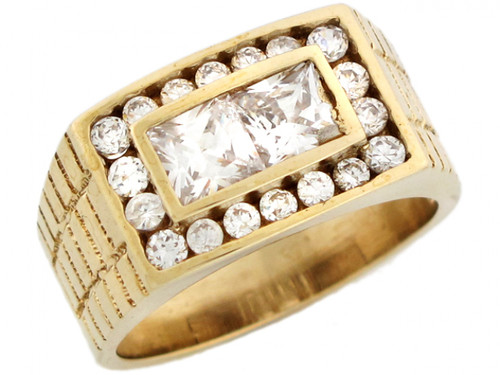 Rectangle Mens Square and Round CZ Ring with Engraving (JL# R3527)