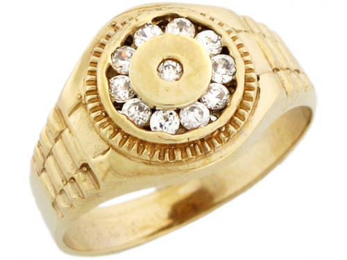 Round Mens CZ Ring with Halo and Engraved Details (JL# R3525)