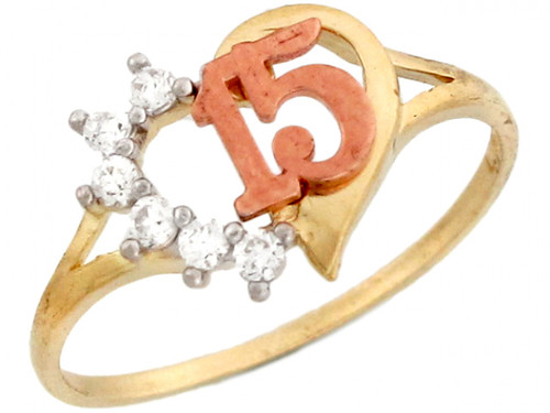 Gold Unique Quinceanera 15 Motion Spinning Brilliant Accented Ring