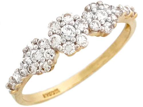 Flower Shape Cluster Round CZ Ring with Side Accents (JL# R3413)
