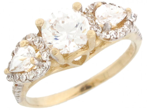 3 Stone Round and Pear CZ Engagement Ring with Accents (JL# R3394)