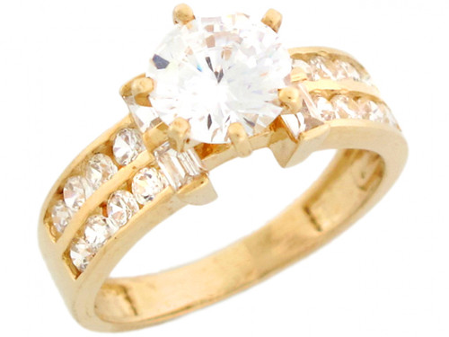 Round CZ Pretty Engagement Ring with Baguette Accents (JL# R3386)