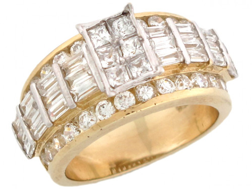 Five Row Round and Baguette Cut CZ Engagement Ring (JL# R3379)