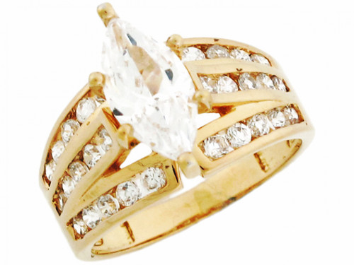 Gold 3 Row Marquise CZ Engagement Ring with Round Cut Accents (JL# R3354)