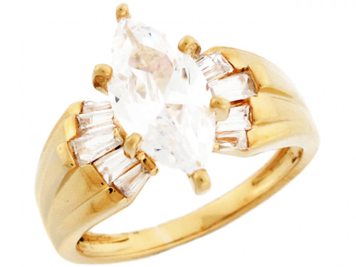 Maquise CZ Engagement Ring with Lovely Baguette Accents (JL# R3342)