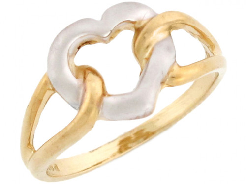 Two Tone Solid Gold Heart Unique Ring Jewelry (JL# R3308)