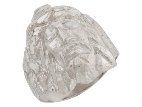 Two Tone Solid Gold Jesus Christian Religious Nugget Mens Ring (SKU# R3291)