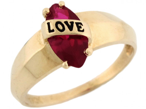 Solid Gold Enamel Love Marquise Cut CZ Simulated Birthstone Ring (JL# R3282)