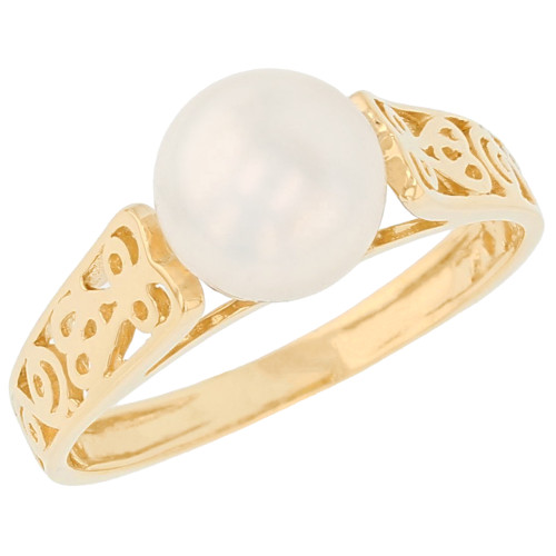solid gold freshwater cultured filigree solitaire Ring jewelry (JL# R2961)