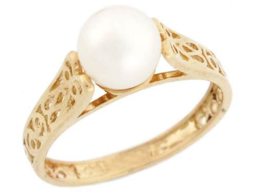 solid gold freshwater cultured filigree solitaire Ring jewelry (JL# R2961)