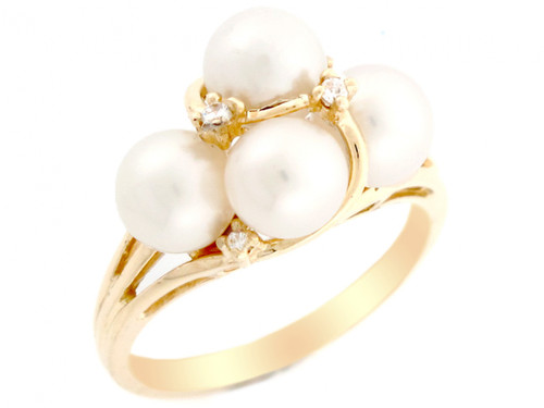 solid gold cz & 4 cultured eye catching Ring jewelry (JL# R2836)