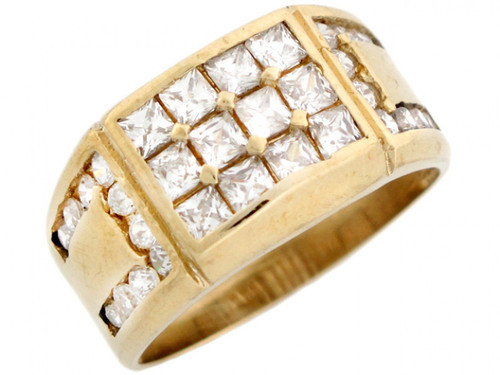 Solid Gold CZ High Polised Cluster Fancy Mens Ring (JL# R2772)