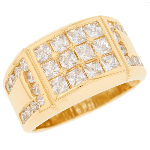 Solid Gold CZ High Polised Cluster Fancy Mens Ring (SKU# R2772)