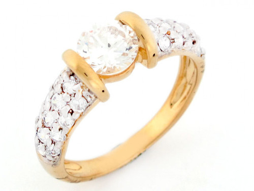 solid gold 3 row cz fancy solitaire engagement Ring (JL# R2699)