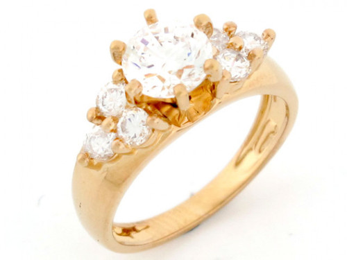 gold sparkling cz fancy soliraire engagement Ring (JL# R2581)